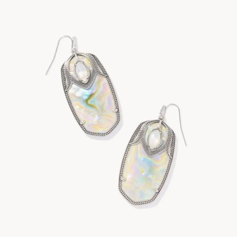 NWT Kendra Scott Vintage-Style Darby Silver Drop Earrings in Iridescent Abalone!